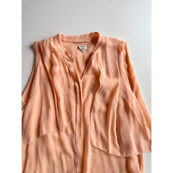 Aritzia WILFRED Peach Orange Sheer Silk Georgette Draped Blouse Top, Size XS - Picture 6 of 11